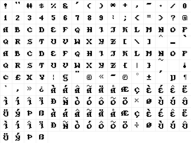 Pixel Takhisis Regular Character Map