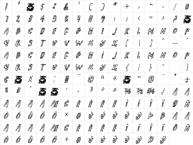 pk shaman Regular Character Map