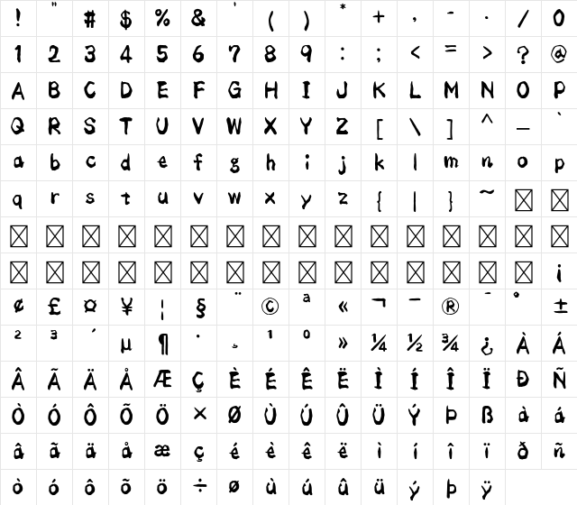 A P-OTF Kokuyou StdN H Character Map