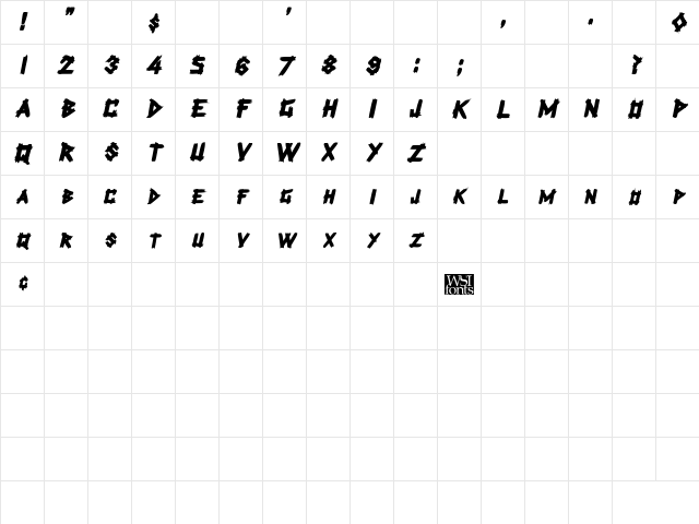 PlanksDisplayCaps Bold Italic Character Map