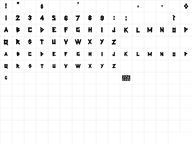 PlanksDisplayCaps Bold Character Map