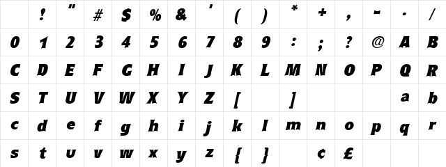 Plaudit Oblique Character Map