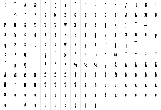 Playbill Regular Character Map