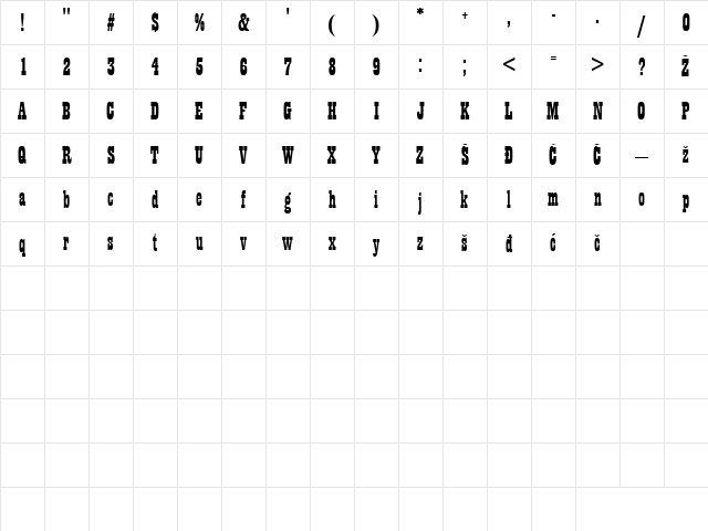 Playbill Regular Character Map