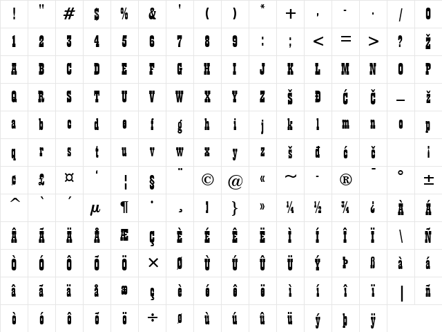 Playbill Regular Character Map