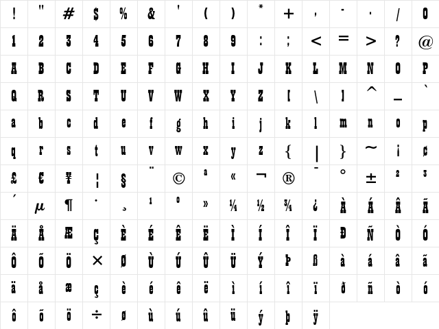 Playbill Regular Character Map