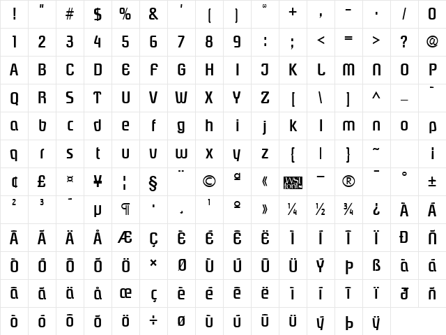 Plover Bold Character Map