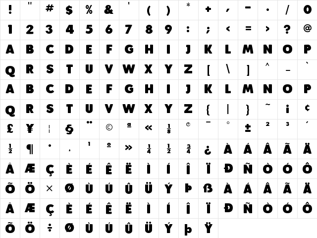 Plump Black Character Map