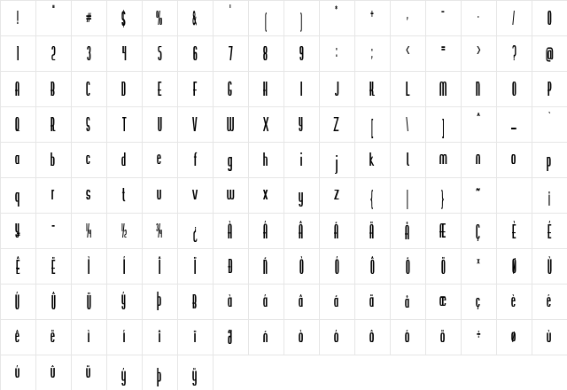 Poolie Extra-condensed Bold Character Map Poolie Extra-condensed Bold Character Map