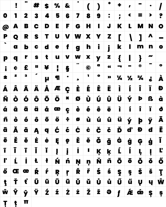 Poppins Black Regular Character Map Poppins Black Regular Character Map