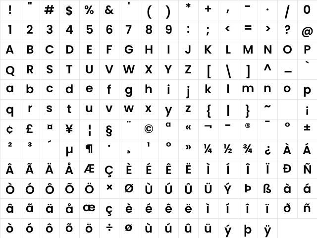 Poppins SemiBold Regular Character Map