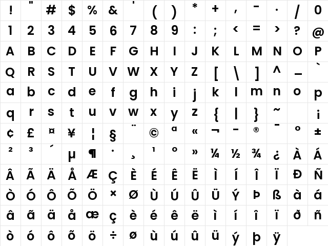 Poppins SemiBold Regular Character Map