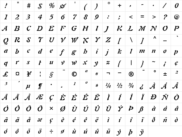 Auriol BoldItalic Character Map