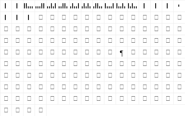Postal Bar Codes 12pt Regular Character Map