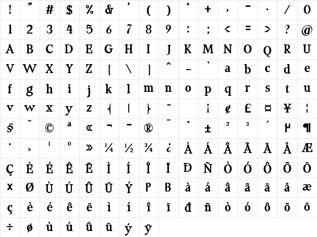 Mouvere' Bold Character Map