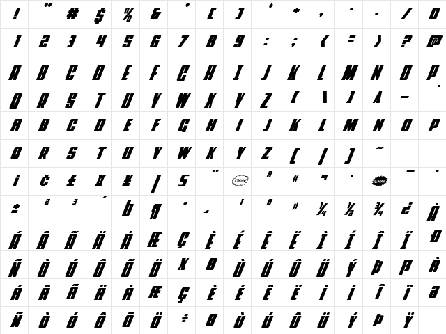 Power Lord Condensed Italic Condensed Italic Character Map