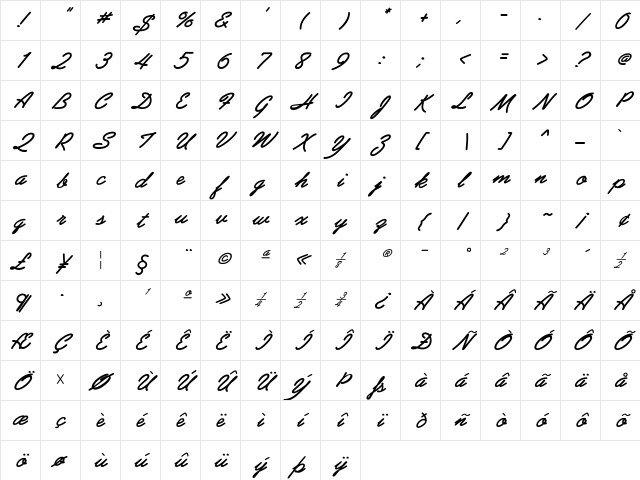 PreludeFLF Bold Italic Character Map