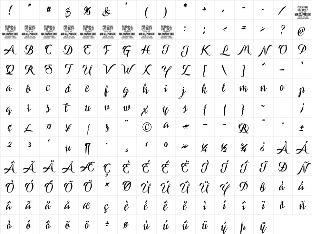 Preside Bold PERSONAL USE ONLY Regular Character Map