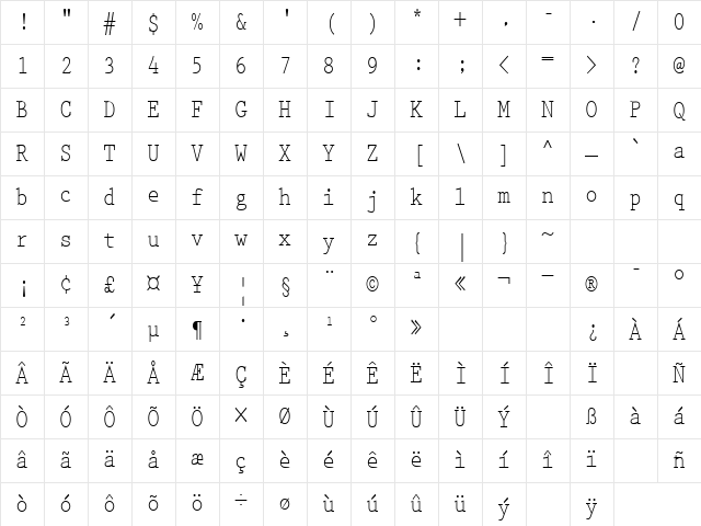 PrestigeCond Normal Character Map