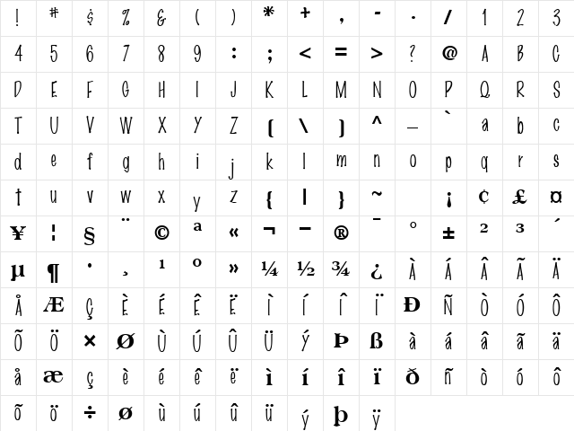 Presto Regular Character Map