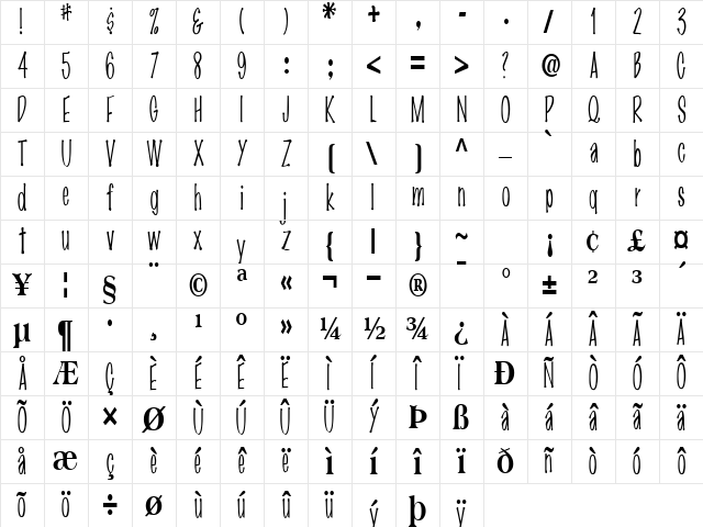Presto Regular Character Map