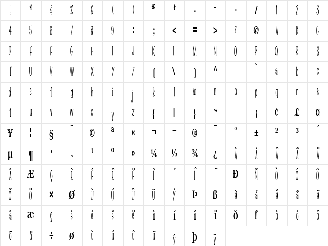 Presto Regular Character Map