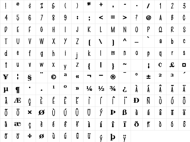 PrestoDone38 Bold Character Map