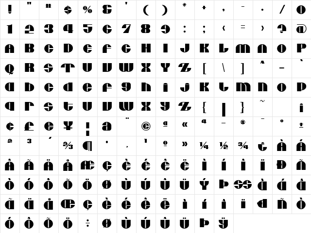 Moxie U Character Map