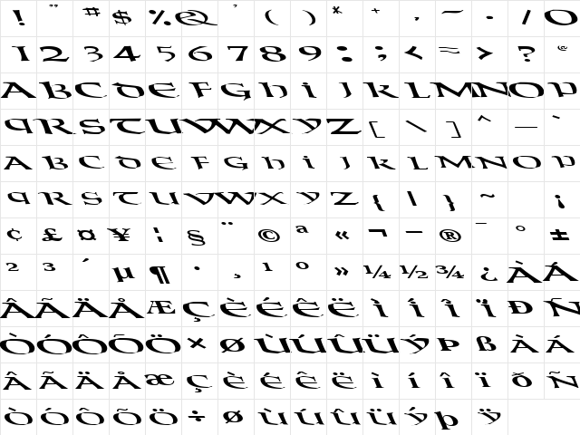 ProVisionFont Regular Character Map