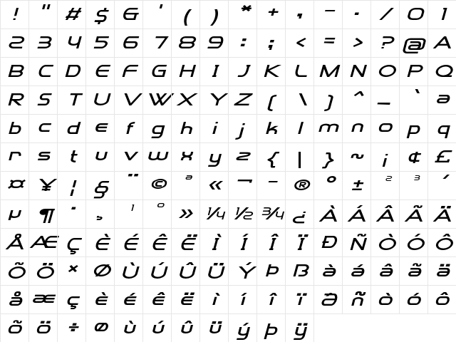 Proxima Fontauri Expanded Italic Character Map