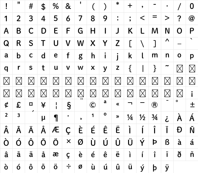 A P-OTF Shuei MaruGo StdN B Character Map