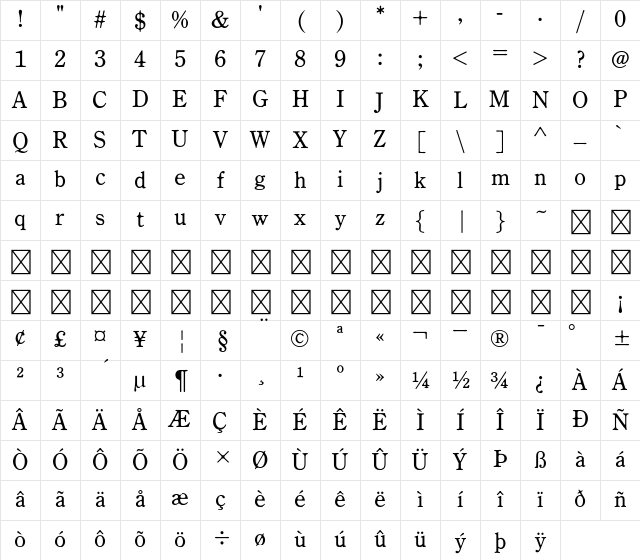A P-OTF Shuei NijimiMin StdN L Character Map