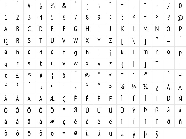 PT Sans Narrow Regular Character Map PT Sans Narrow Regular Character Map