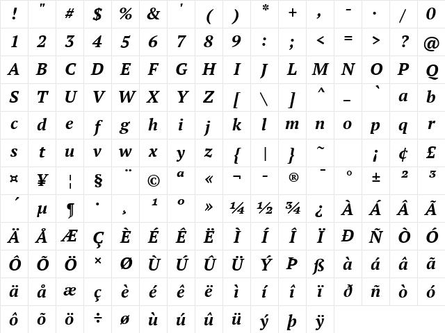 PT Serif Bold Italic Character Map