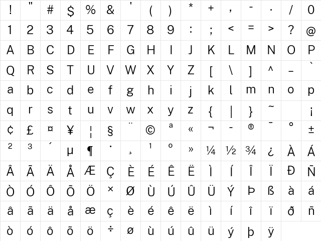 Public Sans Light Regular Character Map