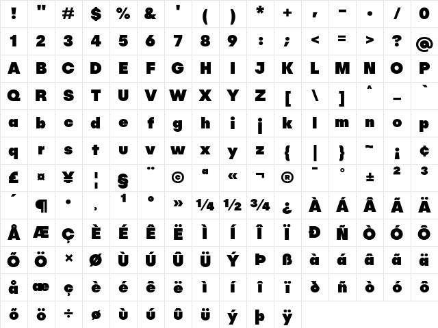 Publica Sans Black Regular Character Map