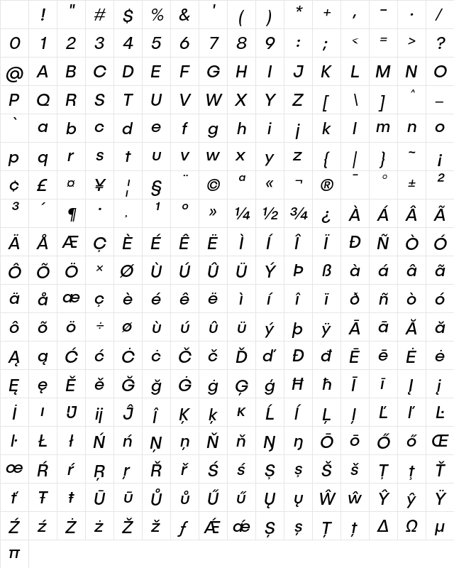 Publica Sans Italic Character Map Publica Sans Italic Character Map