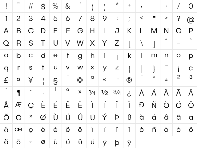 Publica Sans Light Regular Character Map