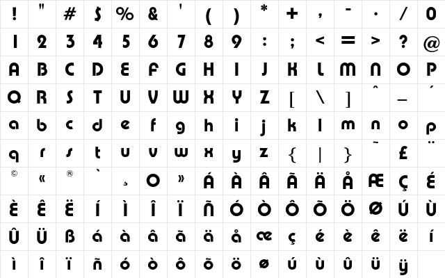 PumpOpti Medium Character Map PumpOpti Medium Character Map