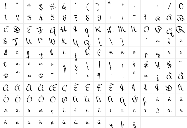 Mr Bedfort Regular Character Map