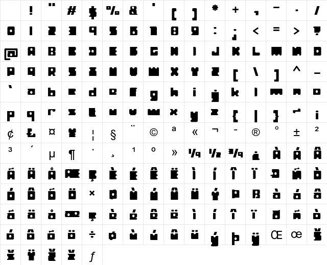 Punchout Regular Character Map Punchout Regular Character Map