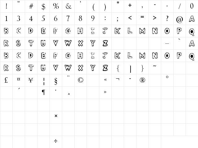 Punked Out Regular Character Map Punked Out Regular Character Map