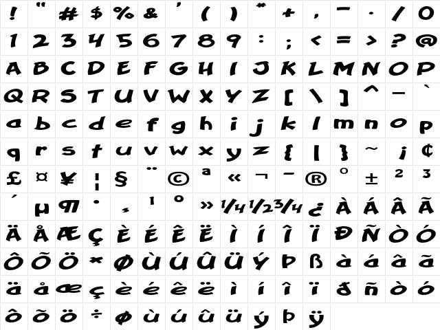 Purvenia Extra-expanded Regular Character Map Purvenia Extra-expanded Regular Character Map