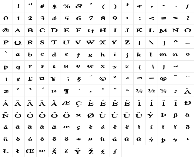 PutForthNew40 Bold Character Map PutForthNew40 Bold Character Map