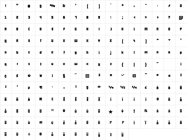 pxll Regular Character Map
