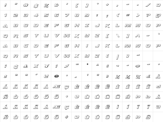 Quark Storm 3D Italic Italic Character Map
