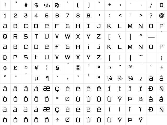 Quartan LT Std Light Character Map