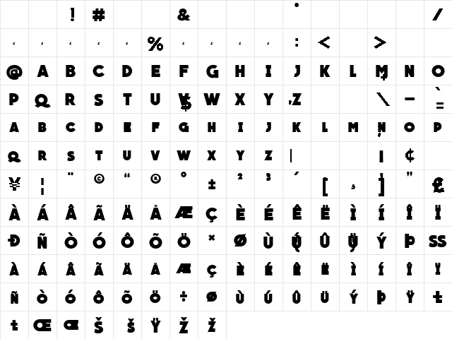 QUARTZO Bold Character Map QUARTZO Bold Character Map