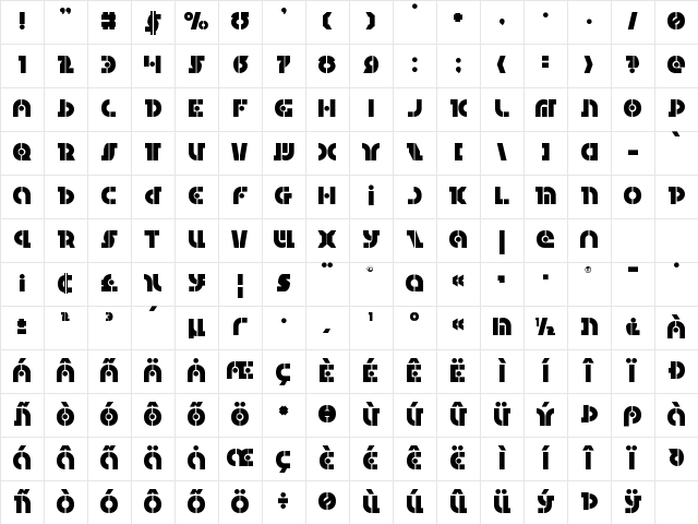 Questlok Regular Character Map Questlok Regular Character Map