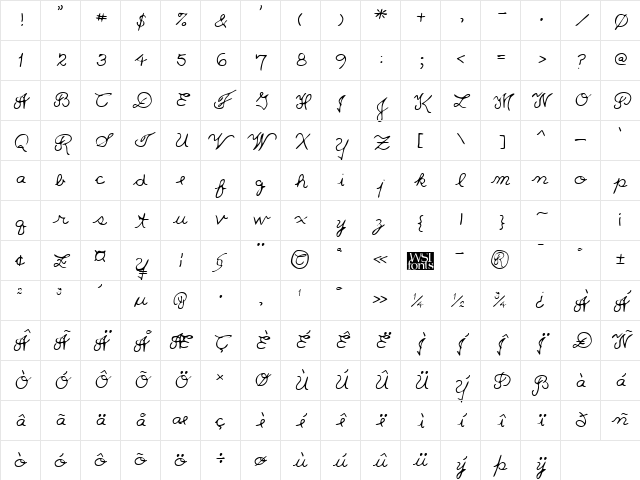 QuestsHand Regular Character Map